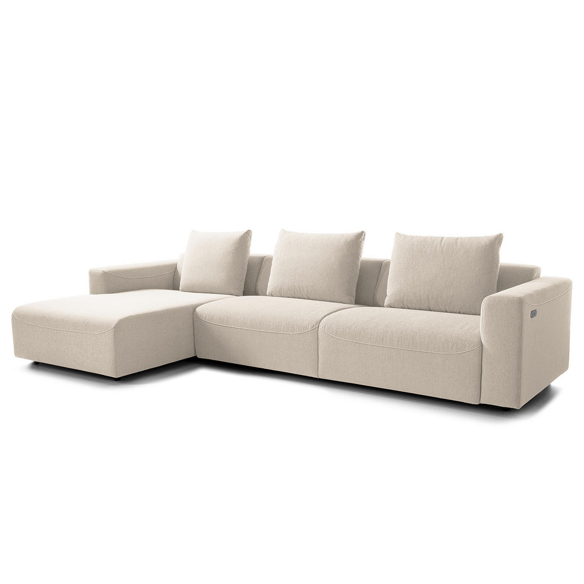 3-SITZER ECKSOFA mit Longchair - Webstoff - Beige/Schwarz, Kunststoff/Textil (320/170cm) - home24