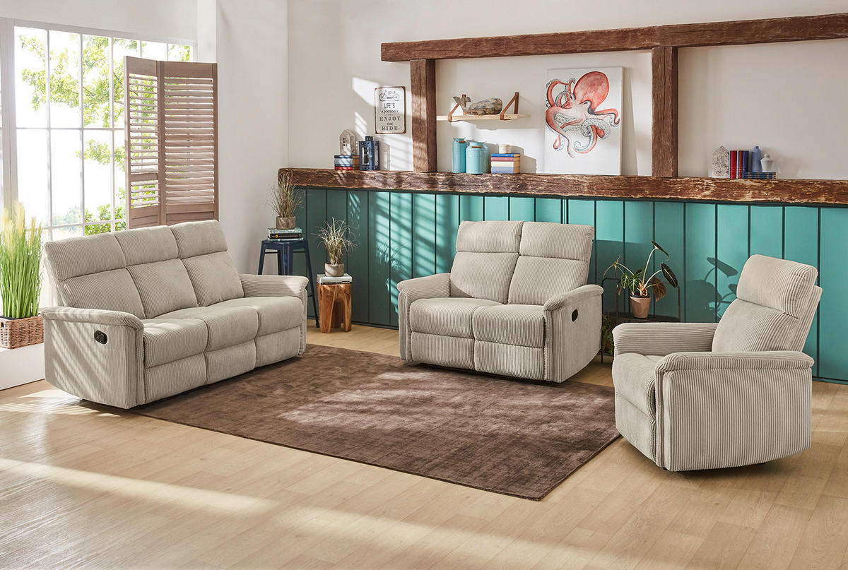 2-SITZER-RELAXSOFA Federkern, Liegefunktion verstellbar durch halbautomatische Relaxfunktion B127/T93/H100 cm, Cord Beige / 15505 - Beige/Schwarz, Textil (127/100/93cm) - luma-home