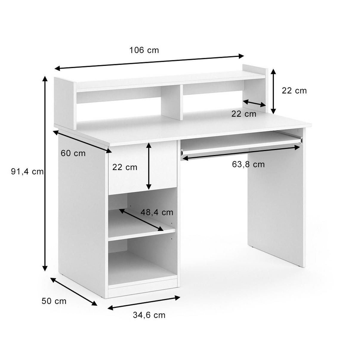 SCHREIBTISCH Keno Weiß 106 x 60 cm - Weiß, Holzwerkstoff (60/106/91.4cm) - Vicco