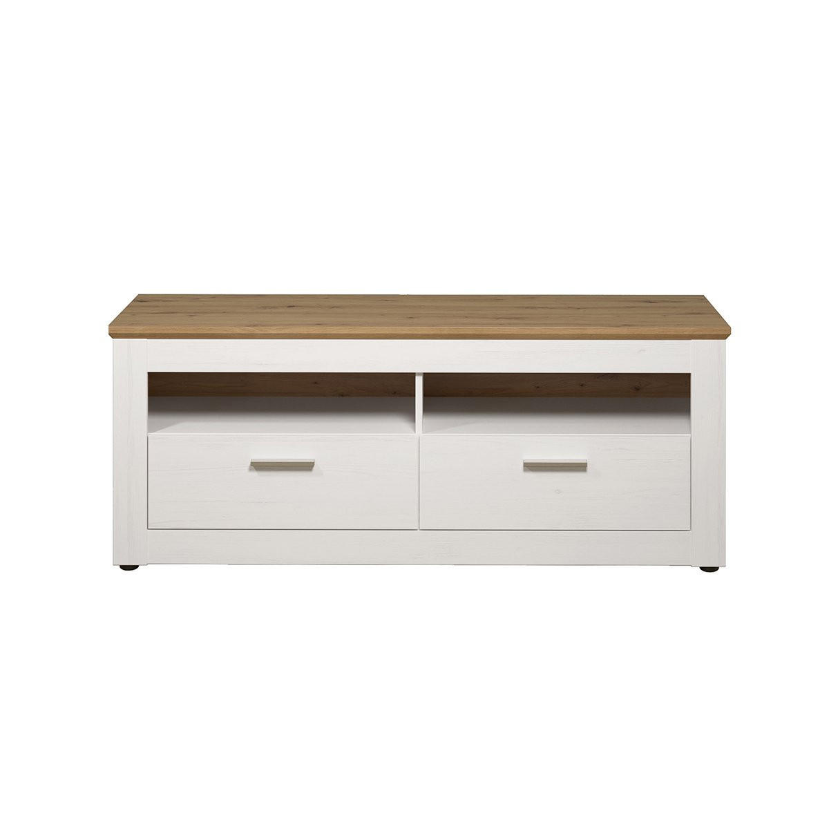 TV-MÖBEL 2 Schubladen und 2 Fächer, helles Holzdekor und Weiß, L148 cm - Shade - Weiß, Holzwerkstoff (45/59/148cm) - Calicosy