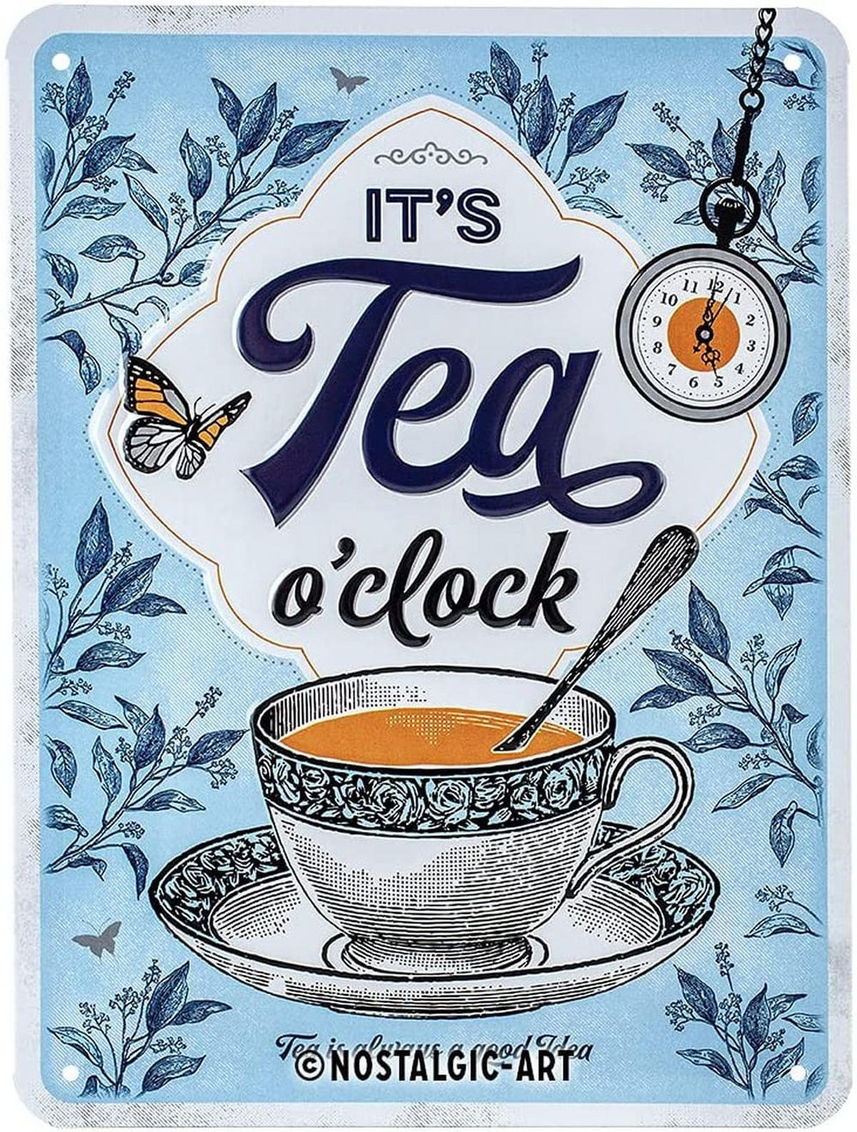 BLECHSCHILD 15/20 cm Home & Country It's Tea O'Clock - Multicolor, Metall (15/20/0.5cm) - Nostalgic-Art