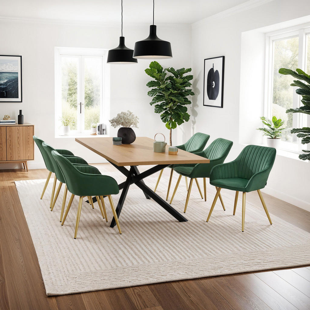 Thumbnail - tectake Esszimmerstuhl, Dunkelgrün, Gold, Kunststoff, Pappel, 58x82x62 cm, Esszimmer, Stühle, Esszimmerstühle, Armlehnen...