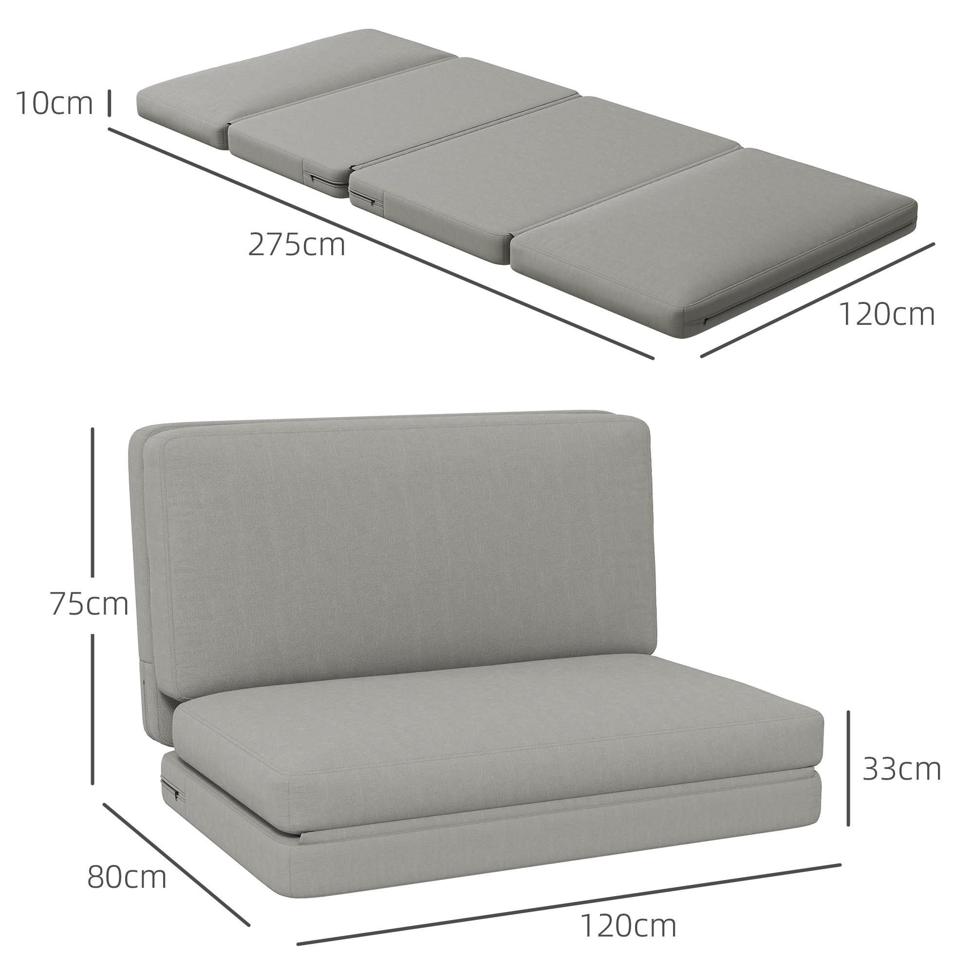Thumbnail - Homcom Bodensofa, Hellgrau, Kunststoff, 275x10x120 cm, Wohnzimmer, Sessel, Polstersessel