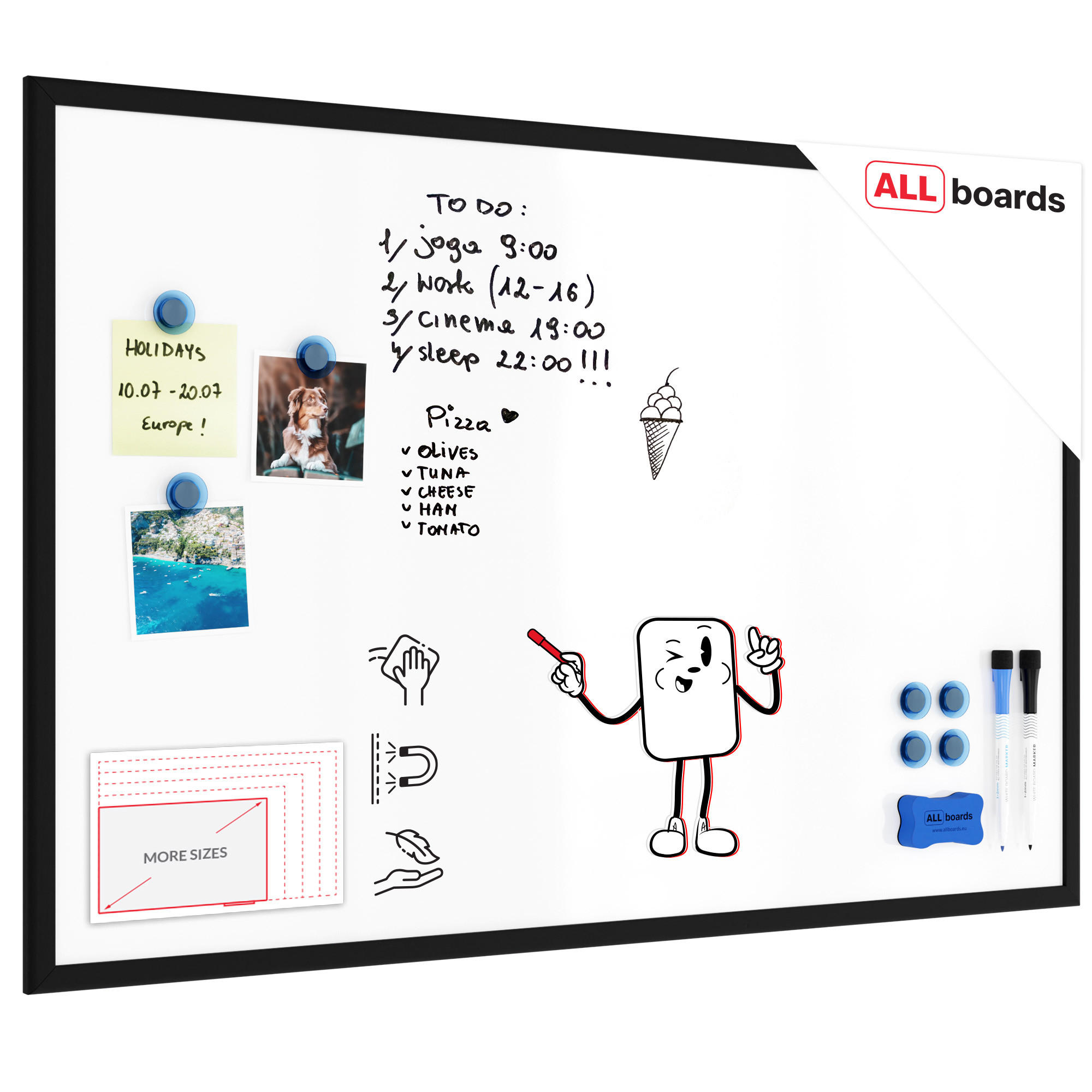 MAGNETISCHES Whiteboard mit schwarzen Holzrahmen 90x60cm - Schwarz, Metall (90/60/1.5cm) - ALLboards