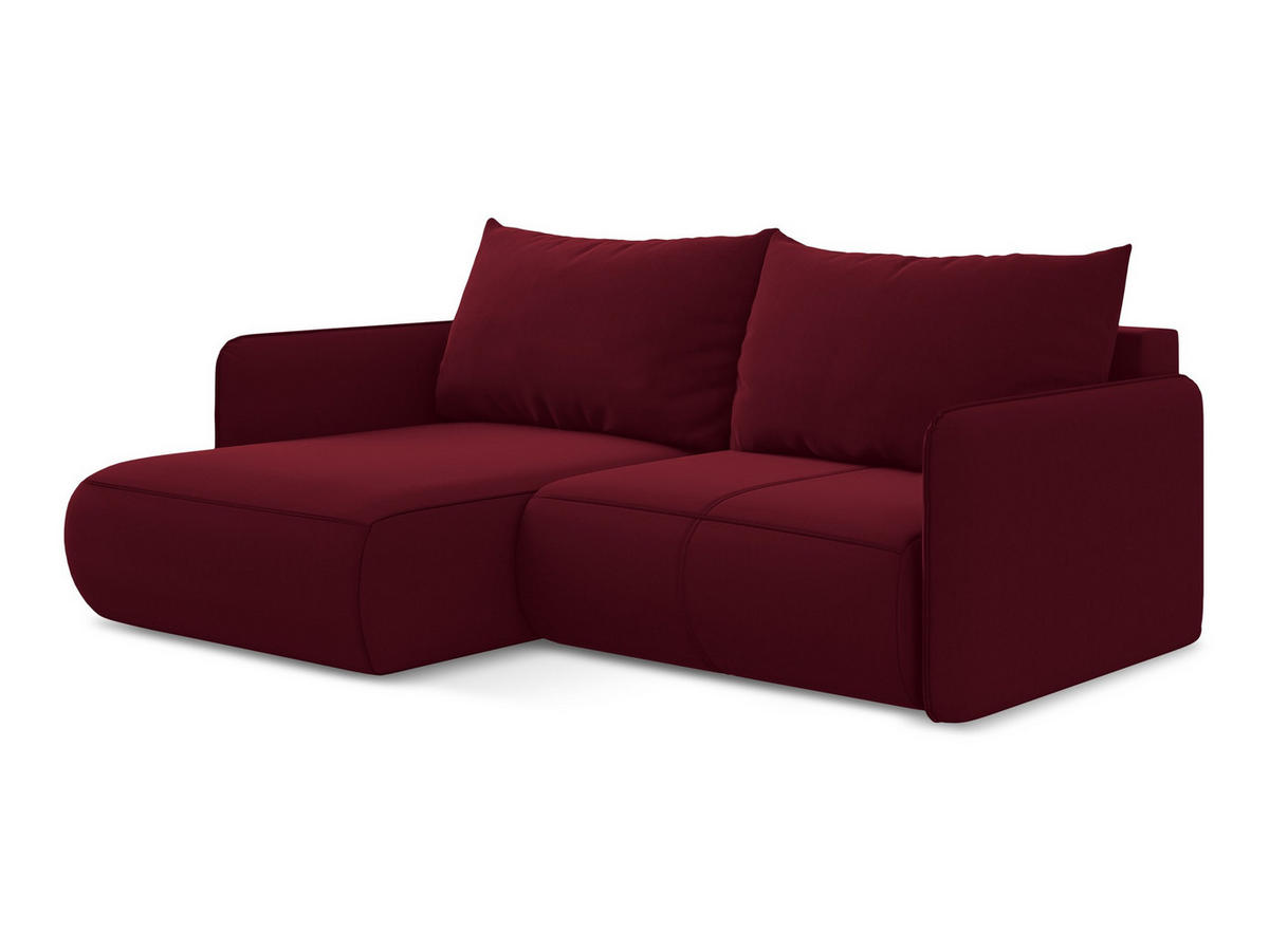 ECKSOFA mit Schlaffunktion Samt Stoff Rot - Bordeaux/Rot, Kunststoff/Textil (148/207cm) - Makamii