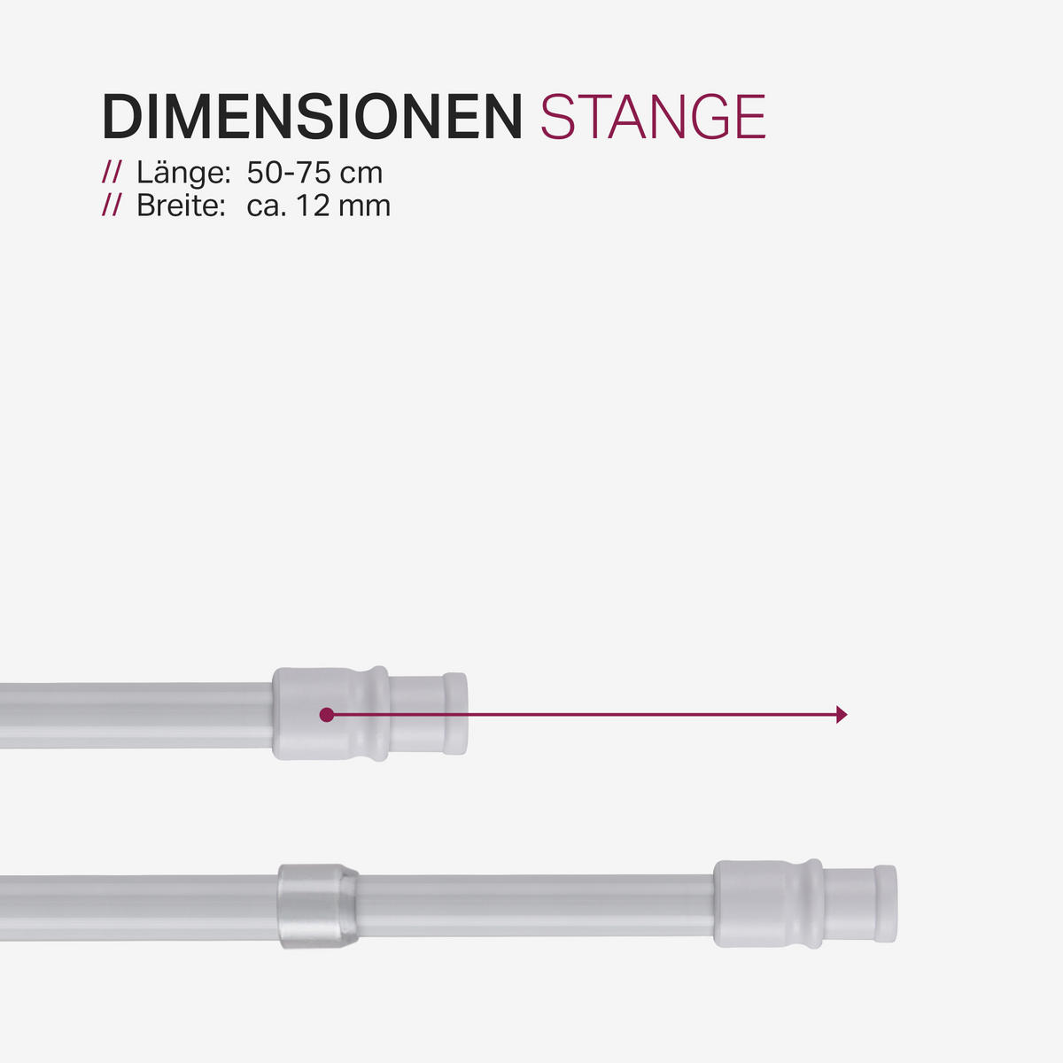 GARDINENSTANGE Perlweiß 50-75 cm - Weiß, Metall (50cm) - Bestlivings