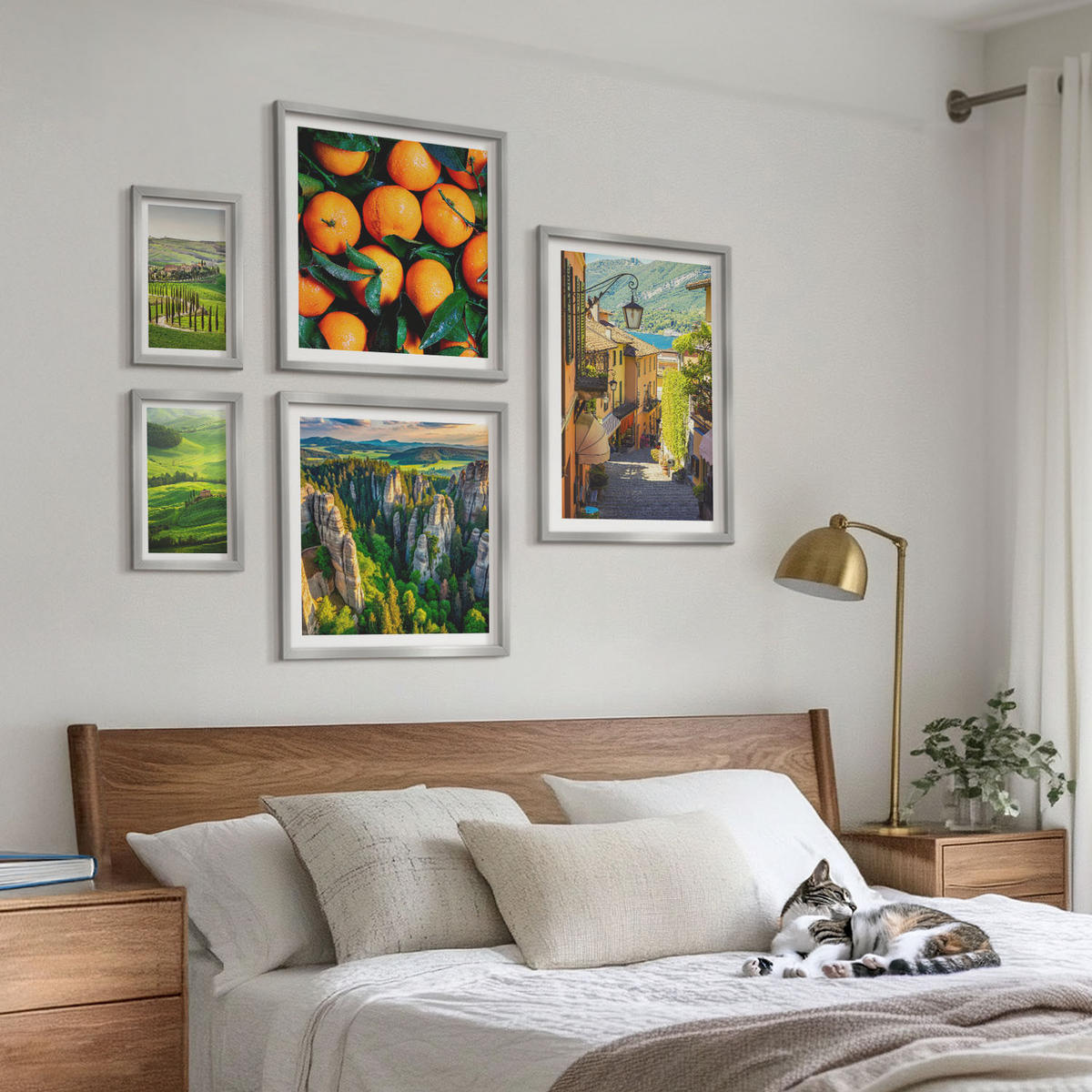 BILDER SET 5er Set - 50x50 cm & 20x30 cm & 40x60 cm Silberner Rahmen - Italienische Landschaft Orangen Natur - Silberfarben, Kunststoff (40/60cm) - TULUP