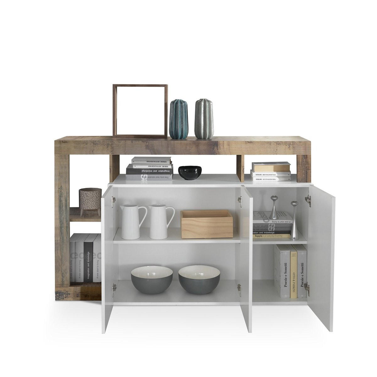 SIDEBOARD 3 Türen Frankfurt - L146 cm - Weiß, Holzwerkstoff (42/93/146cm) - Calicosy