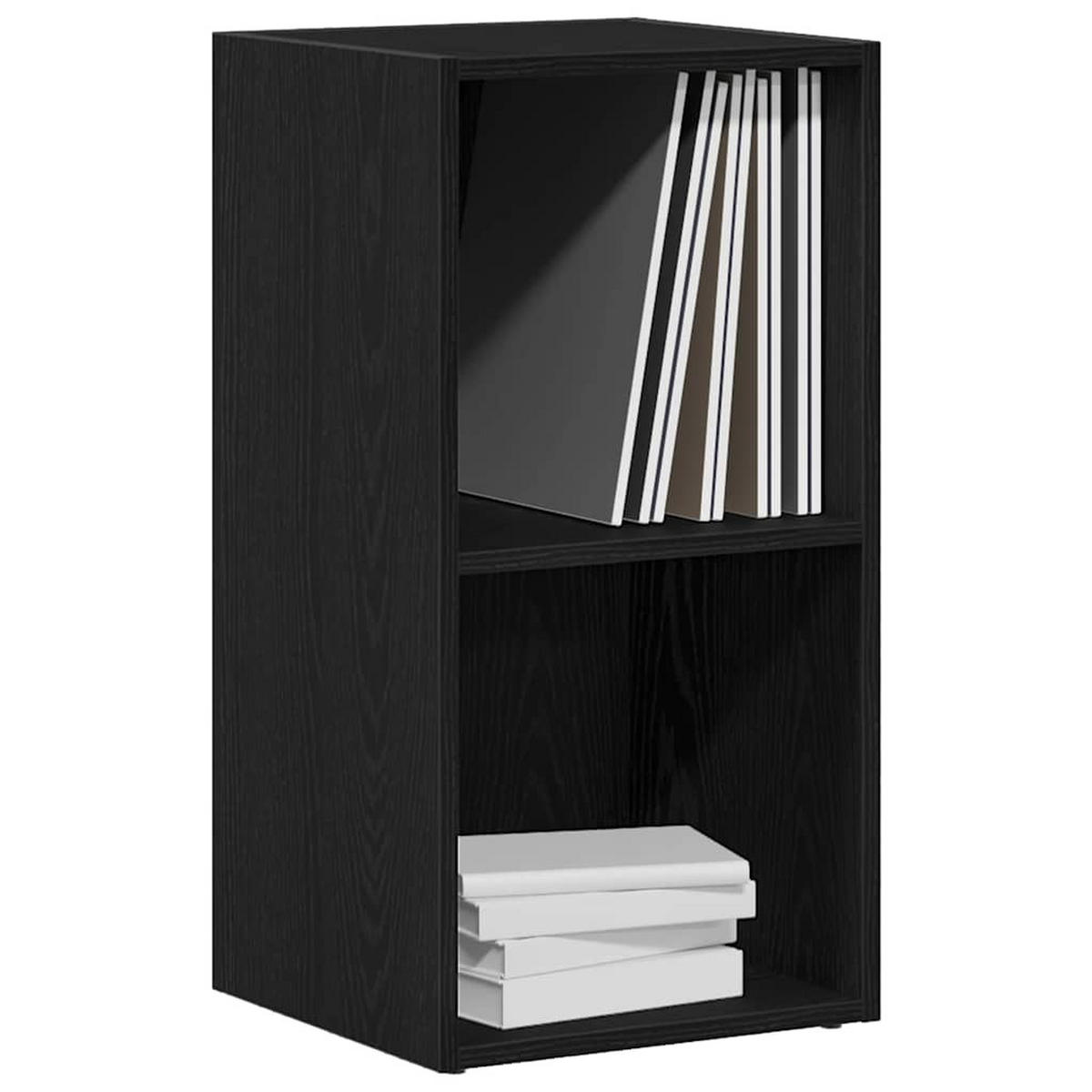 LP-AUFBEWAHRUNGSBOX Schwarz Eichen-Optik 71/34/36Cm - Schwarz, Holzwerkstoff (34/36/71cm) - vidaXL