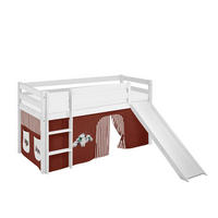 SPIELBETT JELLE Trecker Braun Beige - Hochbett - mit Rutsche und Vorhang - Weiß, Holz - Lilokids