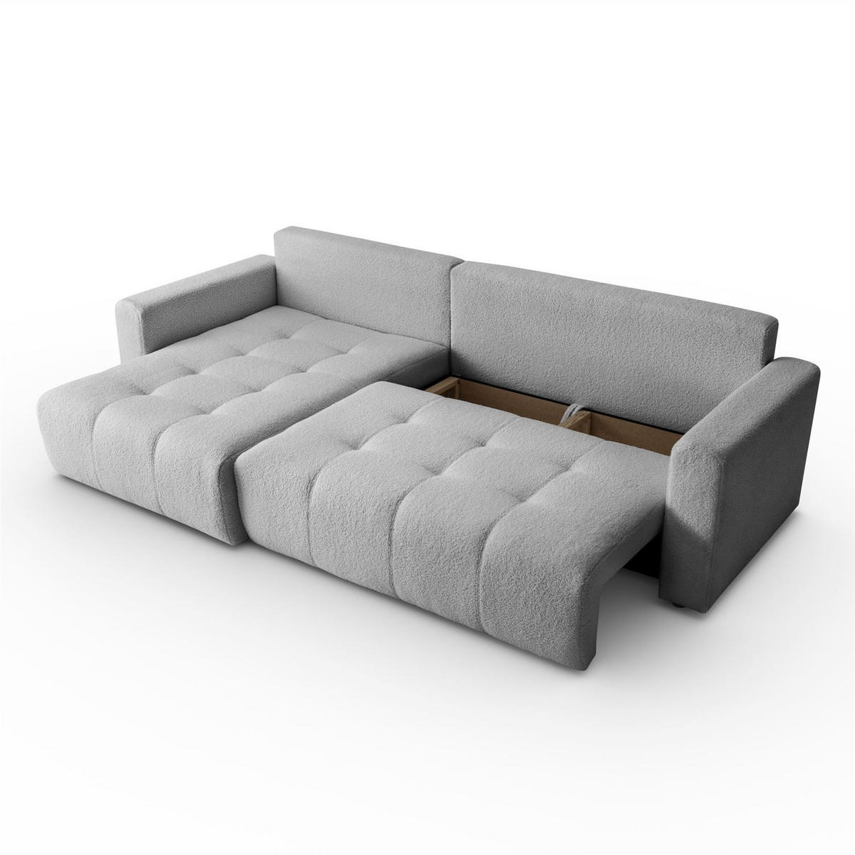 ECKSOFA VIENNA Stil Bettkasten und Funktionalität Bouclé Grau Links - Grau, Holz (143/261cm) - Kaiser Möbel