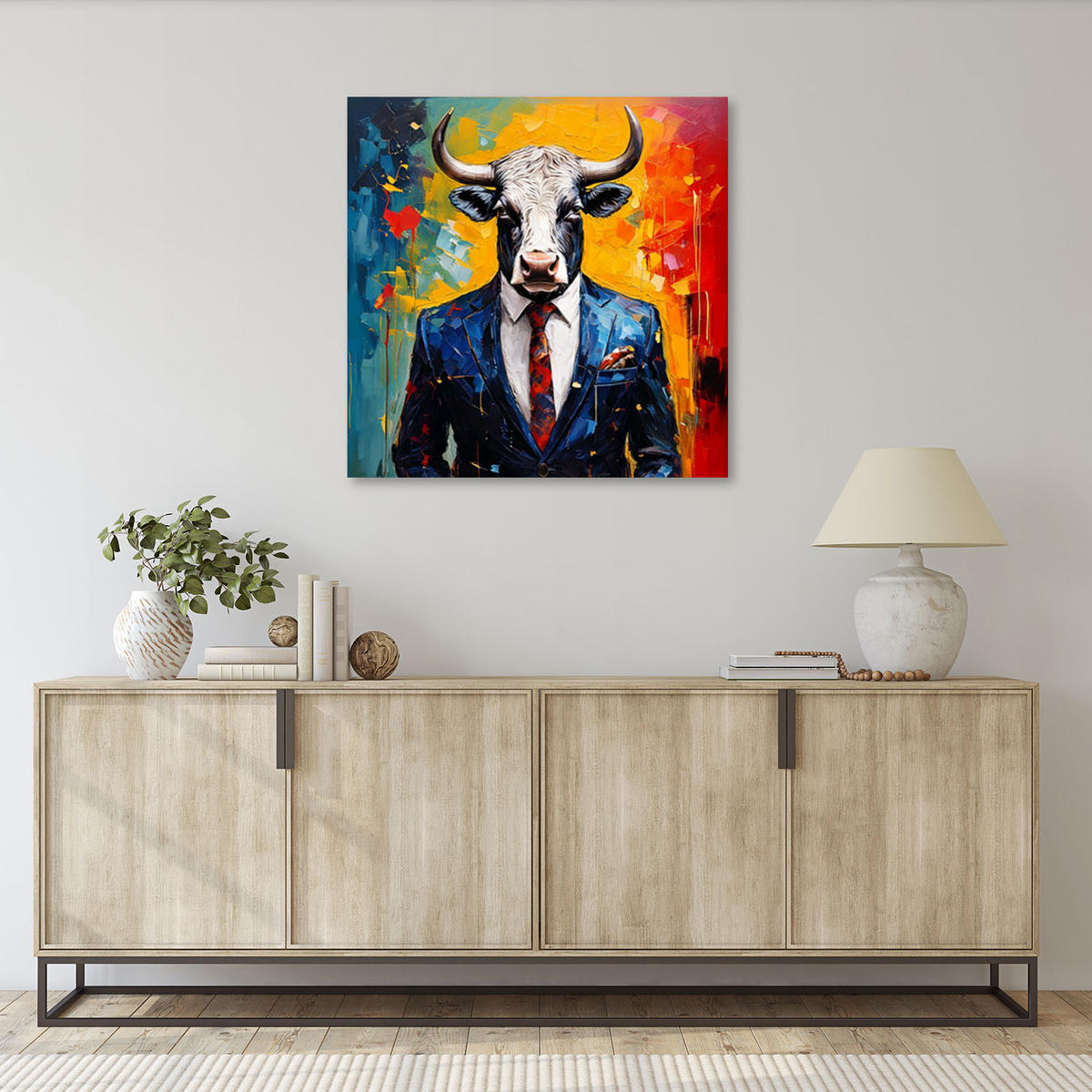 LEINWANDBILD Stier Präsident Tier Abstraktion 60x60cm - Multicolor, Textil (60/60cm) - Feeby