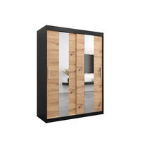 SCHWEBETÜRENSCHRANK 200/150/62 2-türig - Silberfarben/Schwarz, Holz/Kunststoff (150/200/62cm) - Abiks Möbel