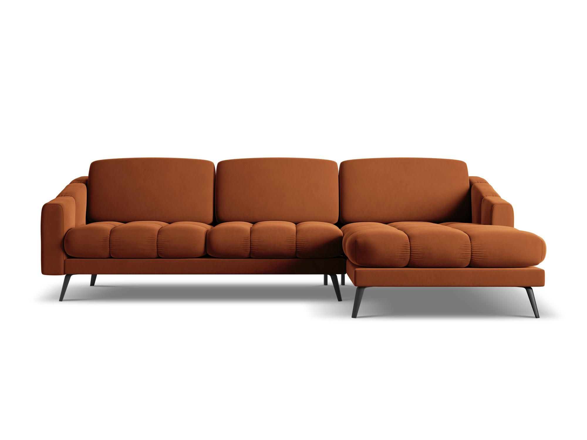 ECKSOFA Rechts Samt Stoff Orange - Terra cotta/Schwarz, Textil/Metall (264/160cm) - Makamii