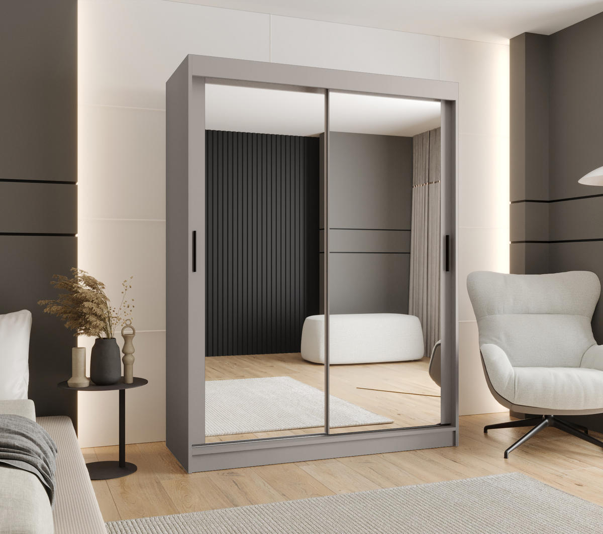 ŠATNÍ skříň s posuvnými dveřmi 200/150/62 2dveřová - černá/kašmírová, dřevo/plast (150/200/62cm)