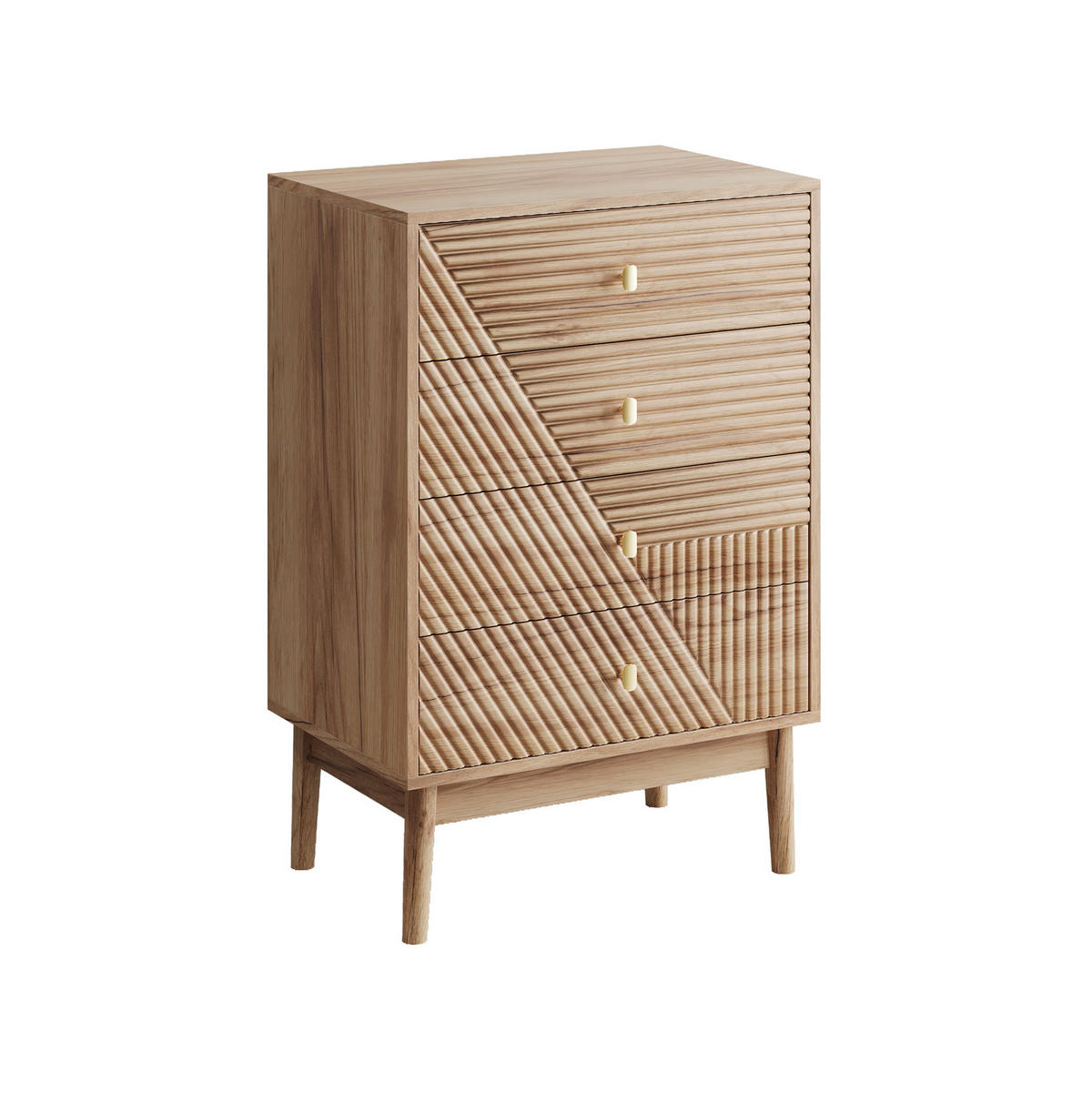 KOMMODE aus MDF und Holzspanplatte 60x40x90 cm eichefarben mit 4 Schubladen und Beinen - Nussbaumfarben, Holzwerkstoff (60/90/40cm) - Modfu
