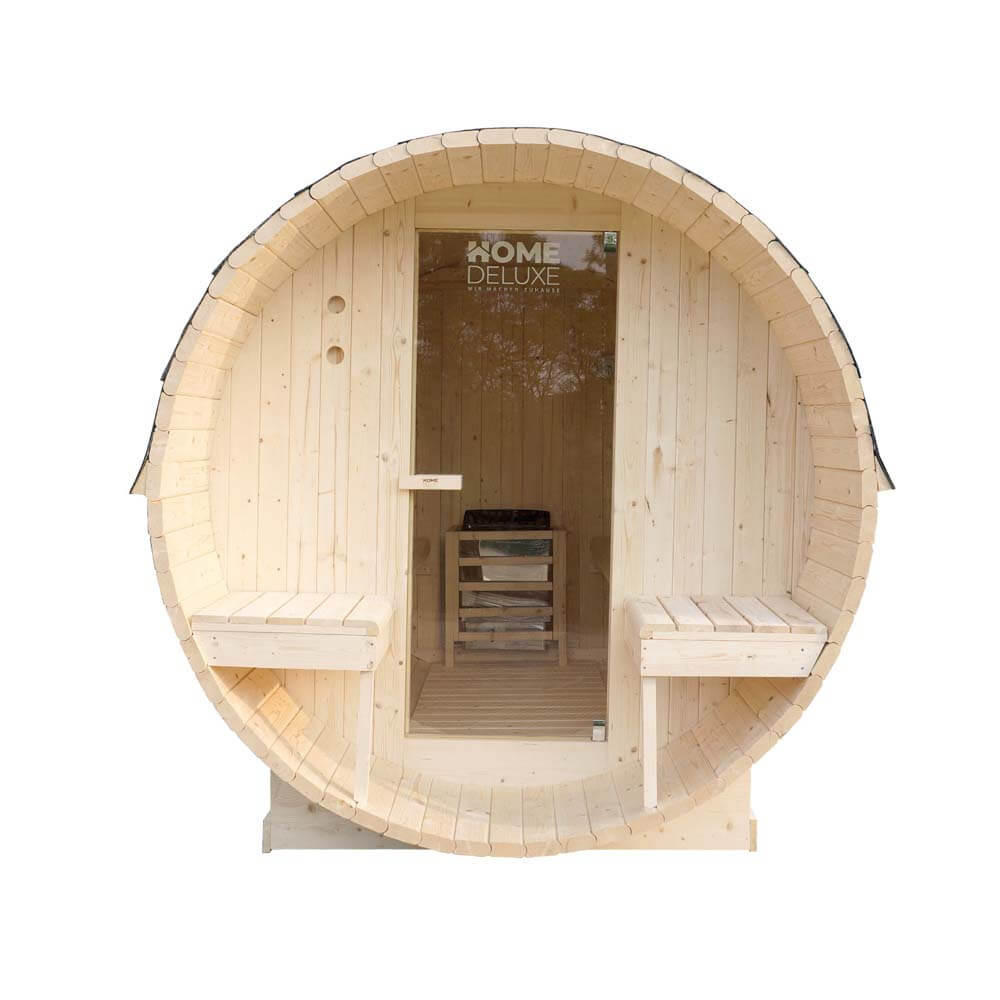 FASSSAUNA LAHTI DELUXE - Größe: L - Braun, Holz (189/191.5/220cm) - Home Deluxe