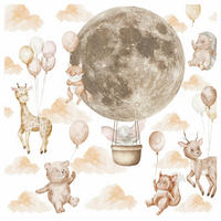 WANDSTICKER SET Tiere Ballons und Wolken 120x60 - Beige/Orange, Papier (120/60/60cm) - Muralo