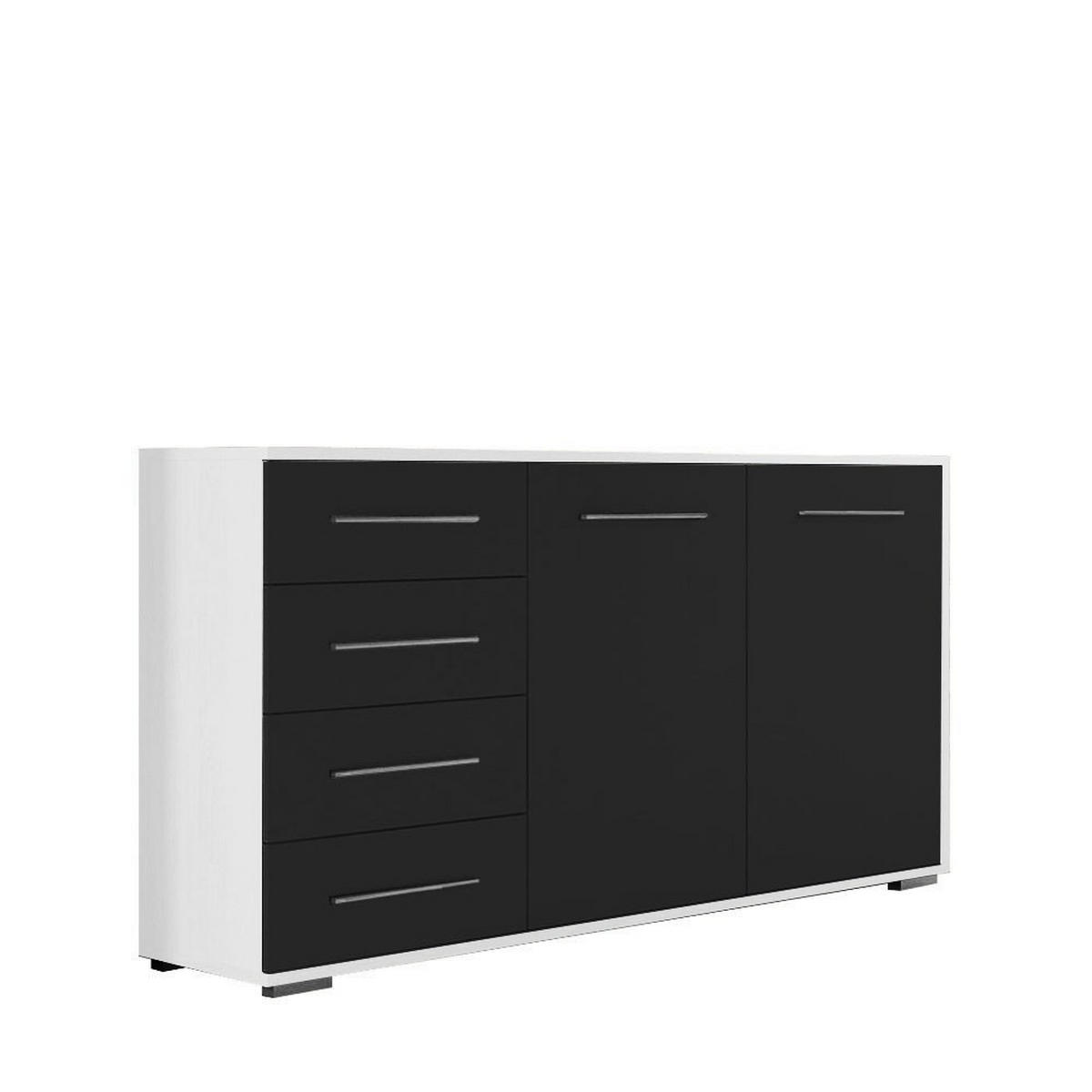 KOMMODE Frida 01 2D4S Weiss/Schwarz 135 cm - Alufarben/Schwarz, Holzwerkstoff/Kunststoff (135/95/45cm) - imoebel24