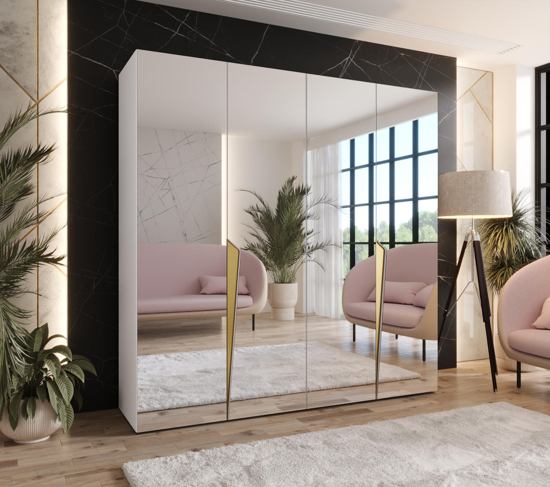 DREHTÜRENSCHRANK 202/200/52 4-türig - Goldfarben/Weiß, Holz/Metall (200/202/52cm) - Abiks Möbel