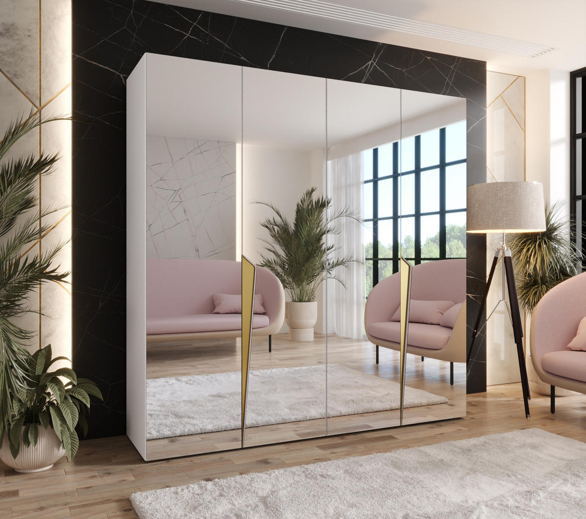 DREHTÜRENSCHRANK 202/200/52 4-türig - Goldfarben/Weiß, Holz/Metall (200/202/52cm) - Abiks Möbel