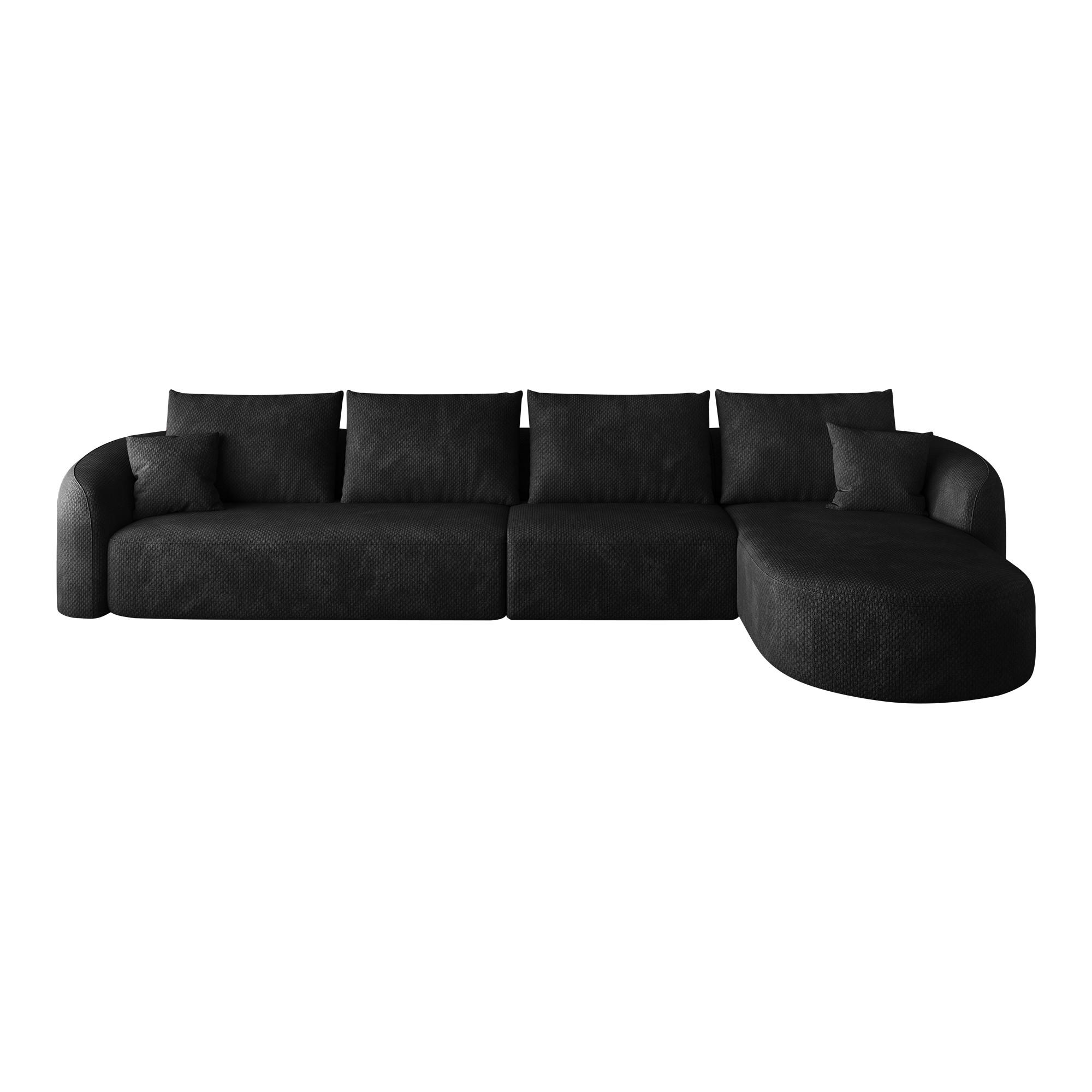 ECKSOFA 336/168/85 cm Schwarz Chenille mit Chaiselongue, Rechte Seite - Schwarz, Textil (336/168cm) - Oxeza