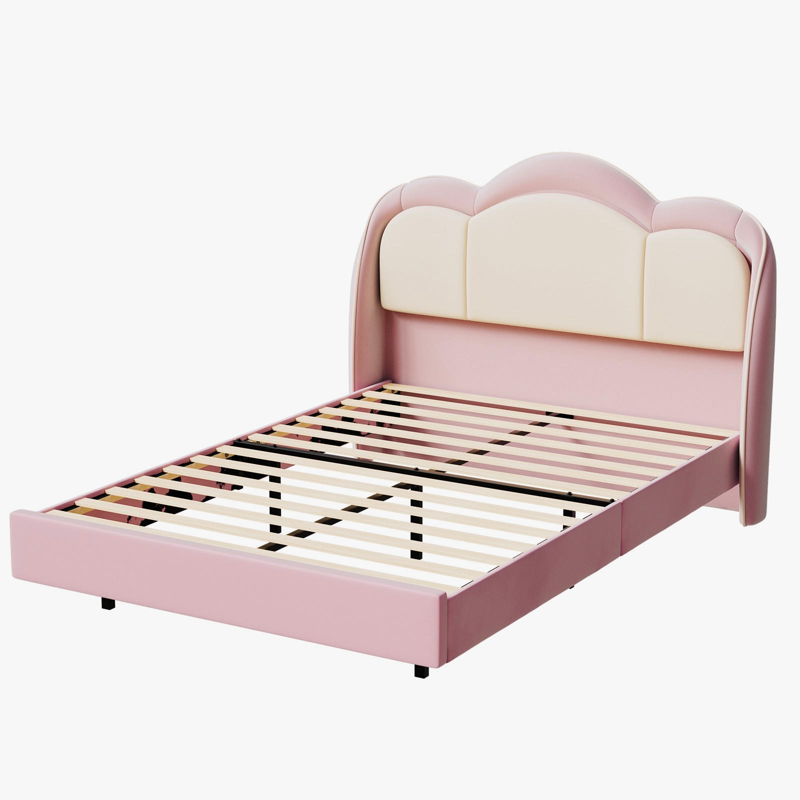 KINDERBETT 140×200 cm, LED-Musiklampe, schwebendes Design, Kopfteil in Wolkenform,bett rosa - Pink, Metall (140/215cm) - HOMAVO