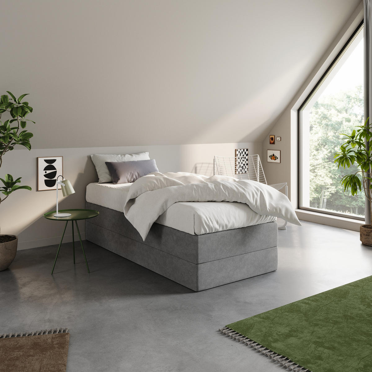 BOXSPRINGBETT mit Bonnell Matratze, 100 x 200 cm, in Grau - Grau, Naturmaterialien (100/200cm) - Home Collective