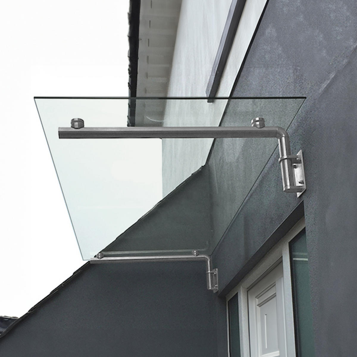 VORDACH & Halterungen, Glas, 144cm B, 80cm T - Silberfarben, Glas (70/20/20cm) - Monstershop