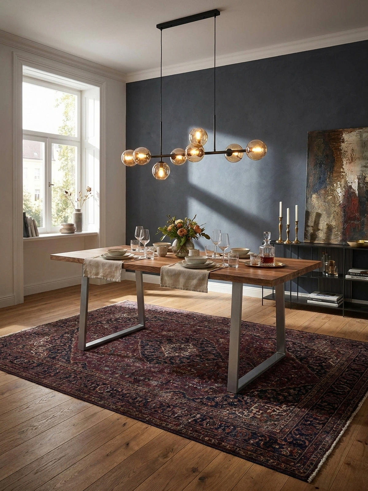 ESSTISCH Massivholz Baumkante Metallgestell Handgefertigt TARN, Goldbraun-Chrom 140x80x76 cm - Chromfarben/Braun, Holz/Metall (80/140/76cm) - KADIMA DESIGN