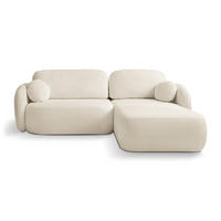 ECKSOFA AMICO R-S Creme Geflochtener Stoff mit Schlaffunktion - Creme, Holz (248/174cm) - MASSENO