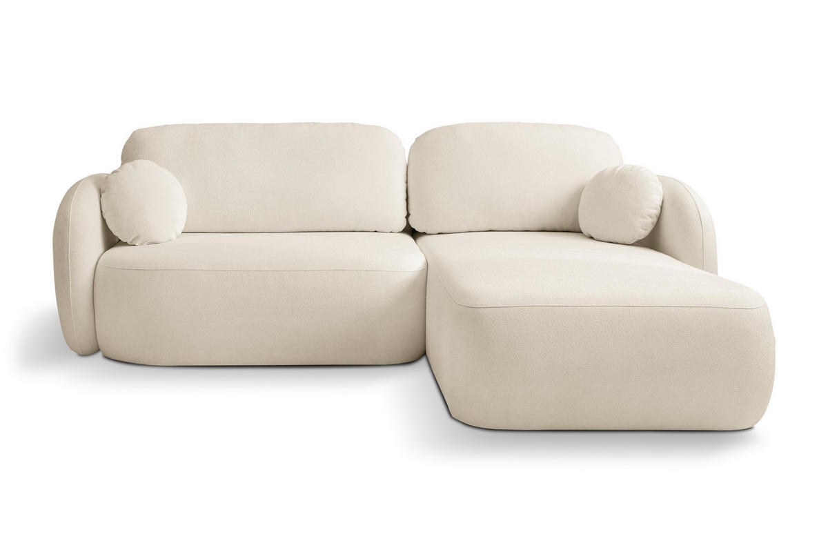 ECKSOFA AMICO R-S Creme Geflochtener Stoff mit Schlaffunktion - Creme, Holz (248/174cm) - MASSENO