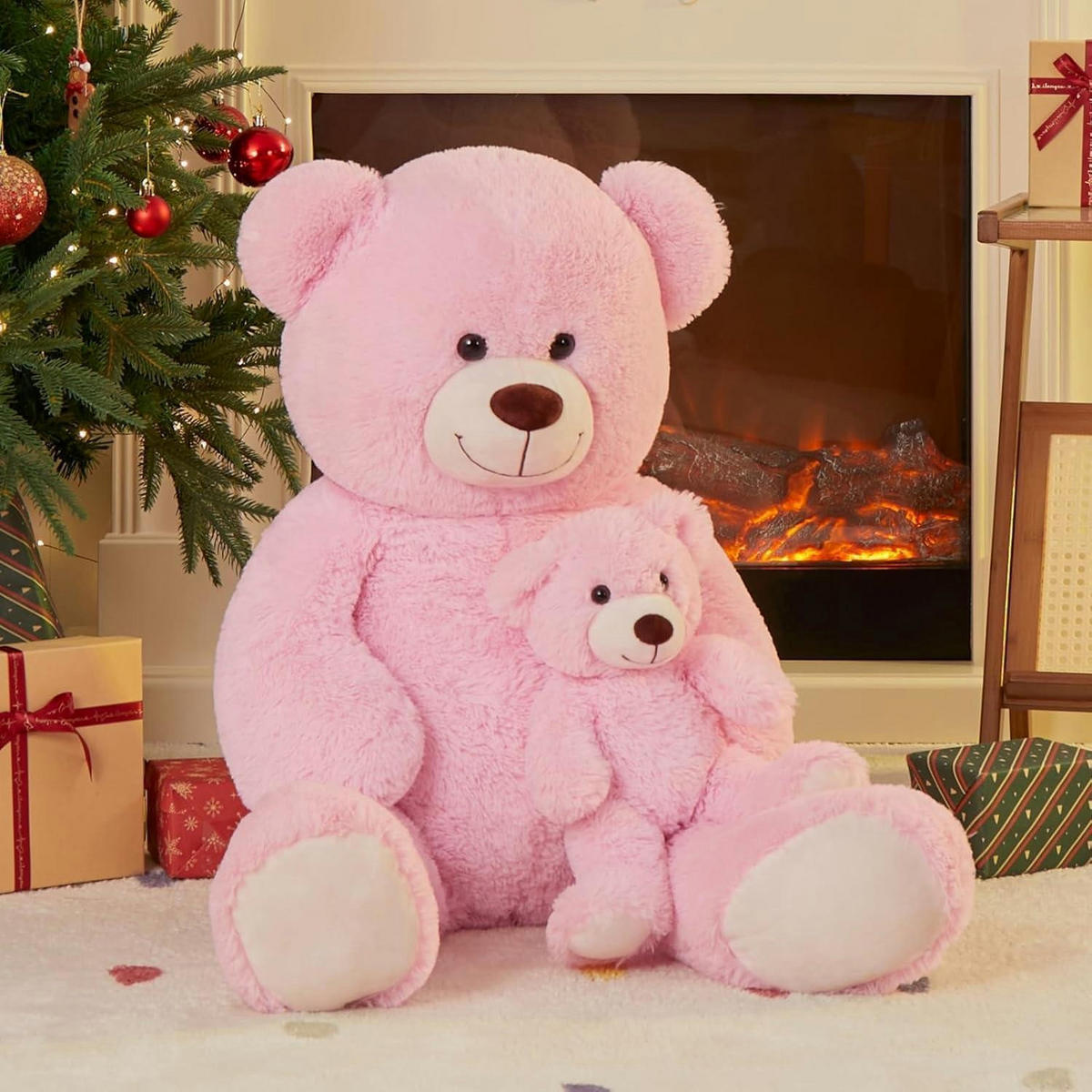 STOFFTIER Teddybär 2-teiliges Set 100 cm Rosa - Rosa, Textil (45/100cm)