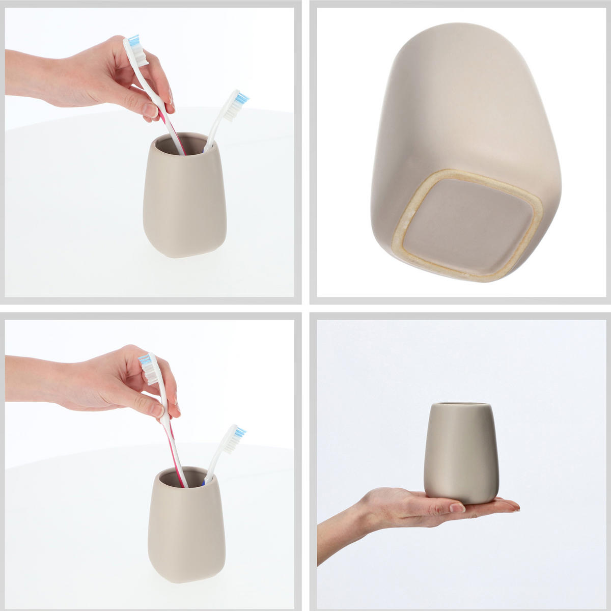 BADEZIMMERBECHER 11 x 8 cm, beige, 2 Stk. - Beige, Keramik (8/11cm) - KADAX