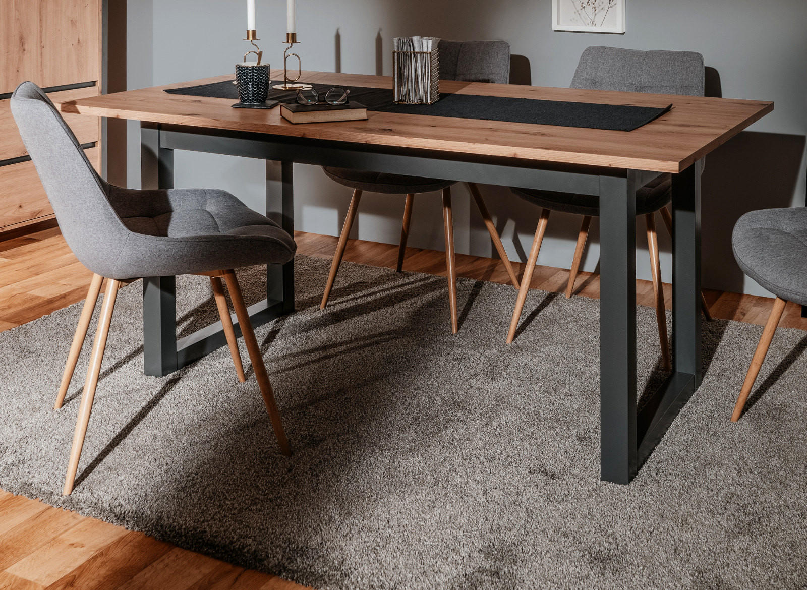 ESSTISCH Eiche Artisan, grau Industrial, 160/200 cm, Küchentisch ausziehbar - Anthrazit/Eiche Artisan, Holzwerkstoff (160/90/75cm) - Furn.Design