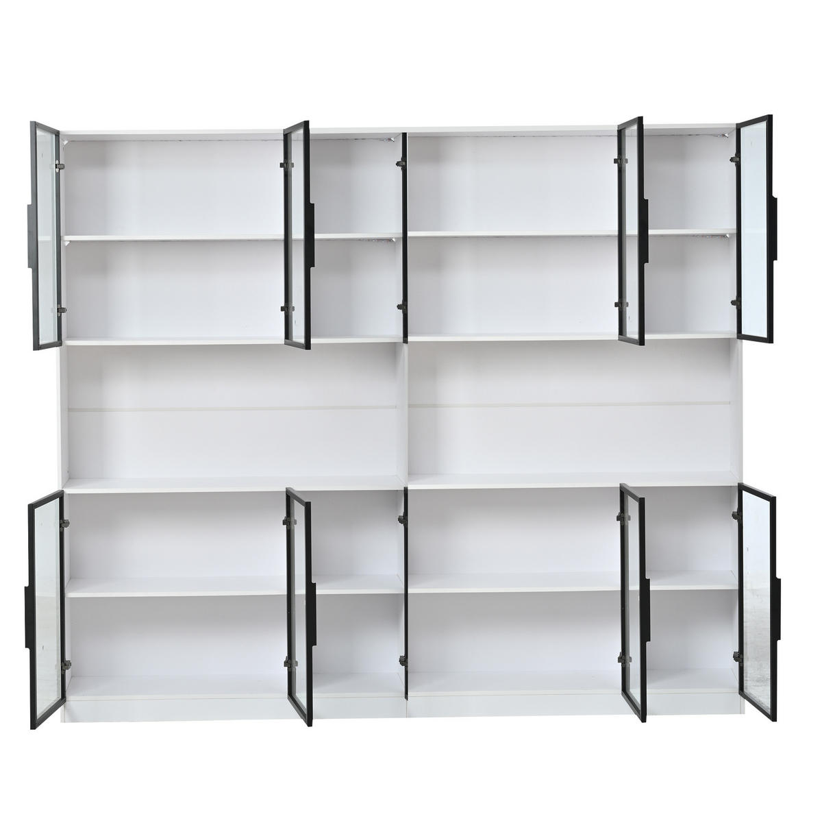 VITRINE aus MDF & Glas 240x34x200cm in Weiß mit LED - Weiß, Holzwerkstoff (240/200/40cm) - Modfu