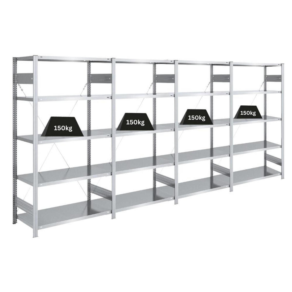 SCHWERLASTREGAL Silver Mamba 200x400x50cm 5 Ebenen je 150kg Fachlast Verzinkt - Silberfarben, Metall (400/200/50cm) - PROREGAL