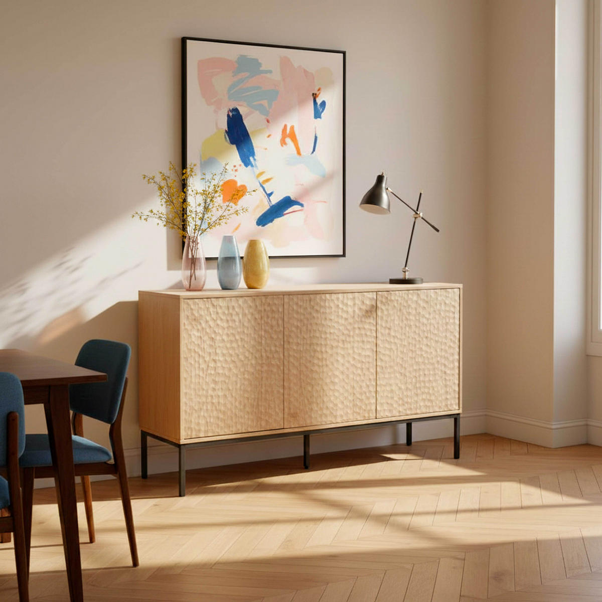 SIDEBOARD, helles Holzeffekt - Beige, Holz (40/85/147cm) - Oviala