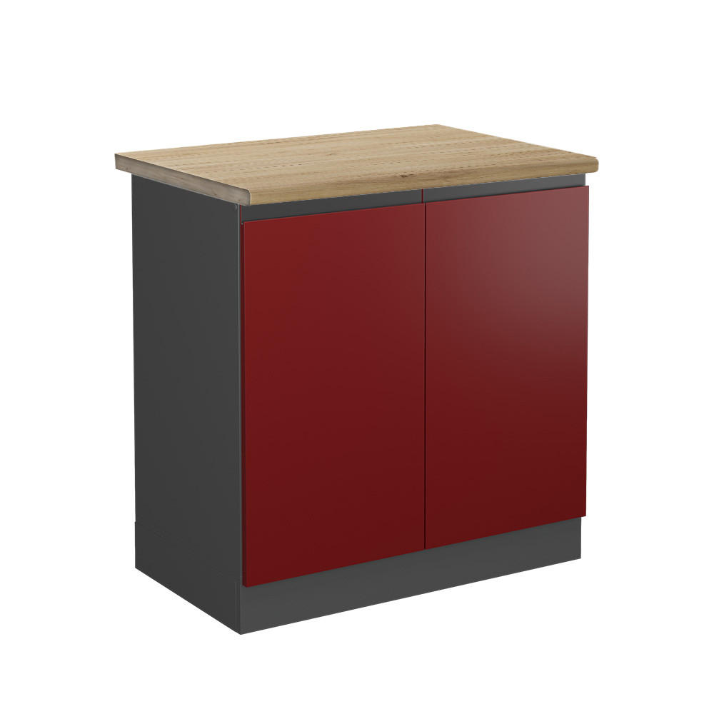 SPÜLENUNTERSCHRANK R-Line Rot 80 cm, AP Eiche - Anthrazit/Rot, Holzwerkstoff (80/81.6/60cm) - Vicco