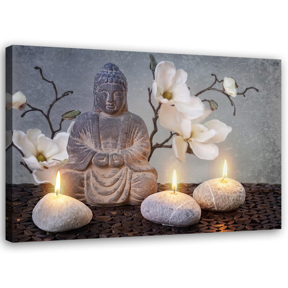 LEINWANDBILD Buddha Orchidee Blumen 100x70cm - Grau, Textil (100/70cm) - Feeby