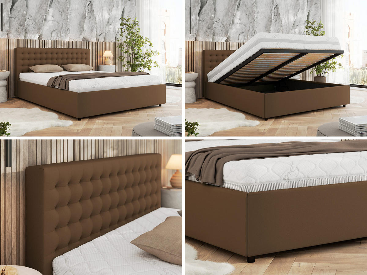 POLSTERBETT PAVO CLASSIC 200/200 - Braun Kunstleder - Multipocket-Matratze - Braun, Textil (200/200cm) - MKS