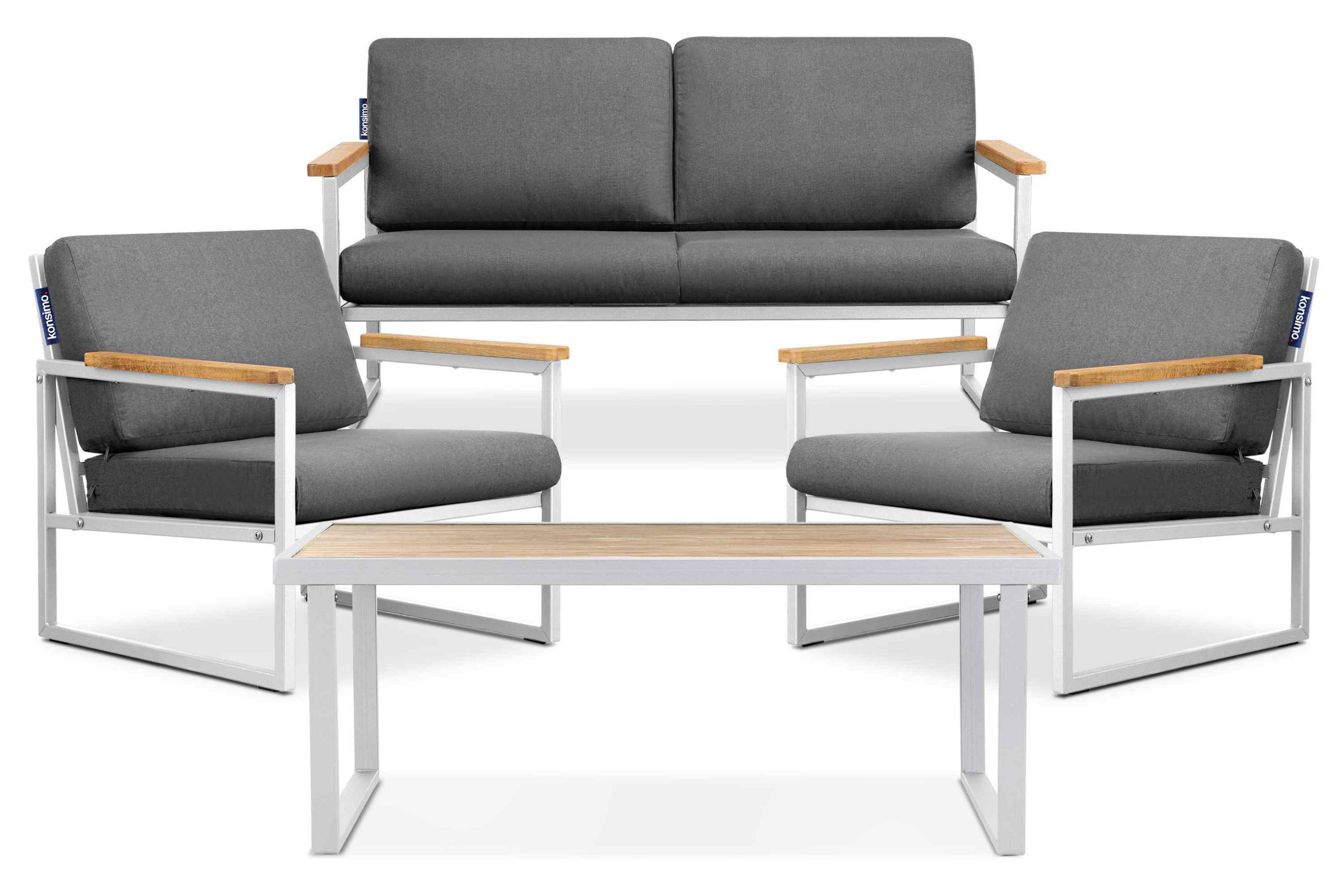 GARTENSET TRIBO Industriestil für 4 Personen, weiß - Weiß/Grau, Metall - KONSIMO®