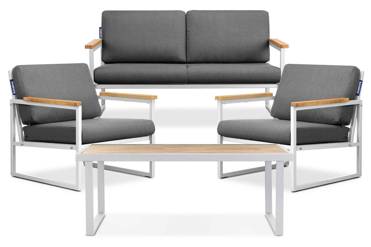 GARTENSET TRIBO Industriestil für 4 Personen, weiß - Weiß/Grau, Metall - KONSIMO®
