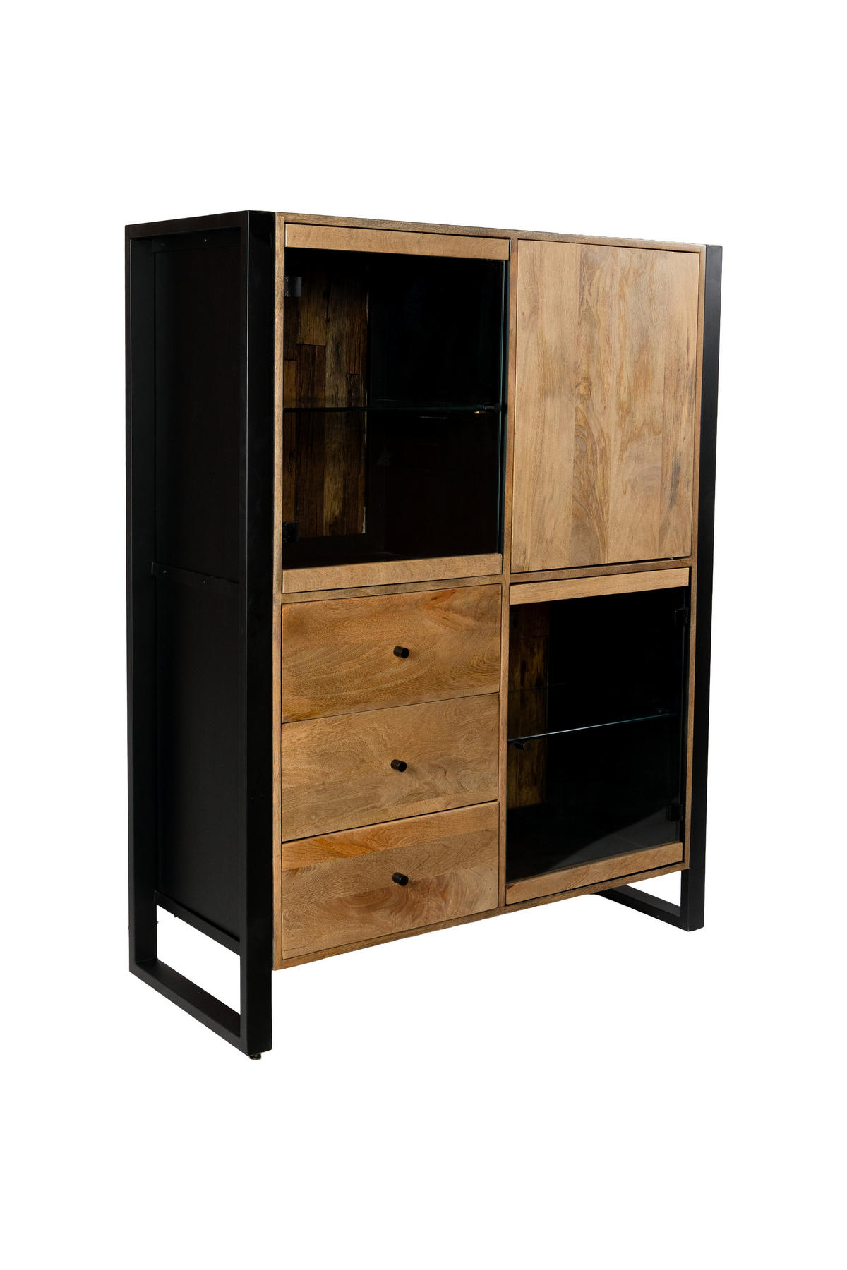 HIGHBOARD Liv Mangoholz Schwarz Matt 145x47x111cm - Schwarz, Holz (47/145/111cm) - DELUKE