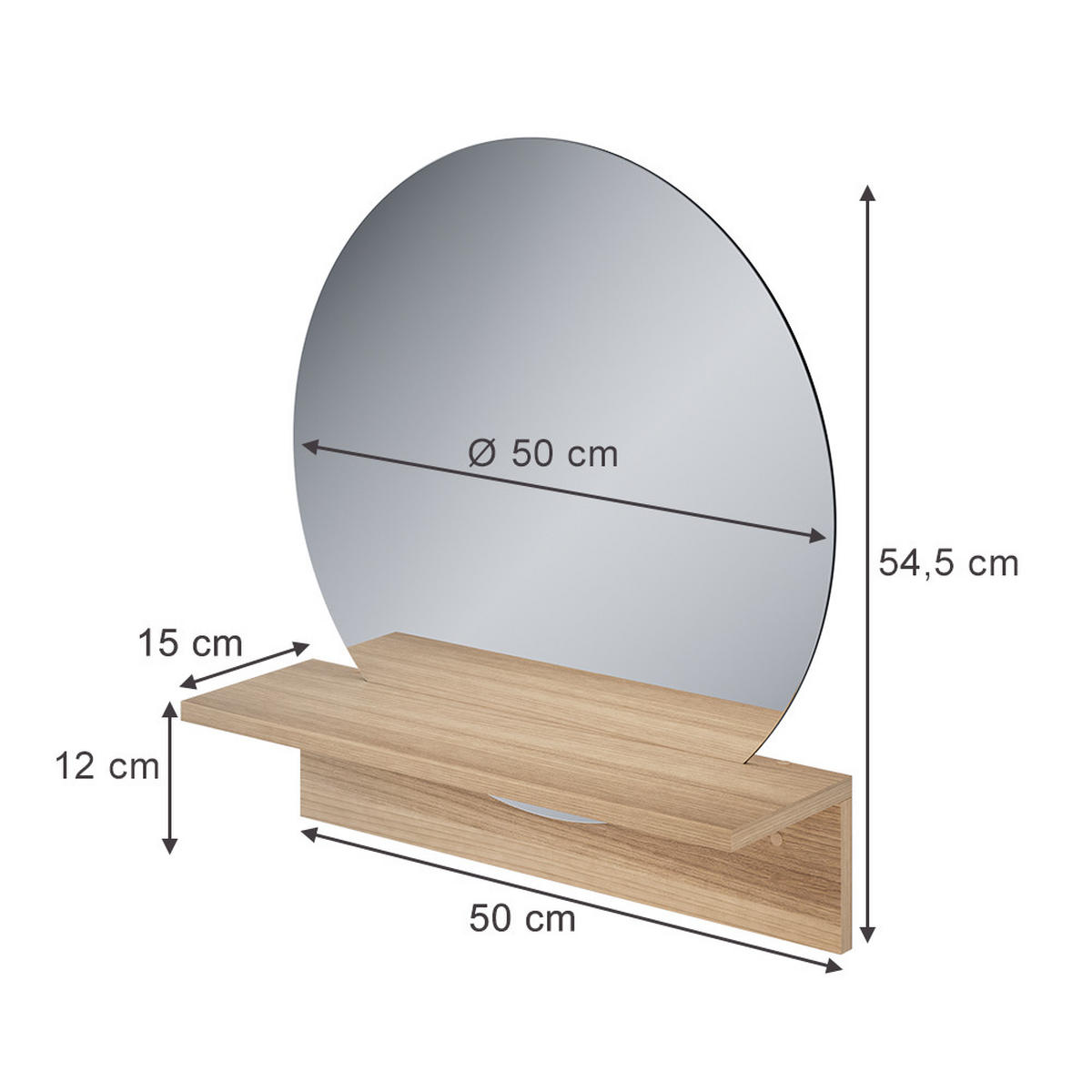 BADEZIMMERSPIEGEL Elyra Goldkraft Eiche 50 x 54.5 cm mit Ablage - Honigeiche, Holzwerkstoff (50/54.5/15cm) - Vicco