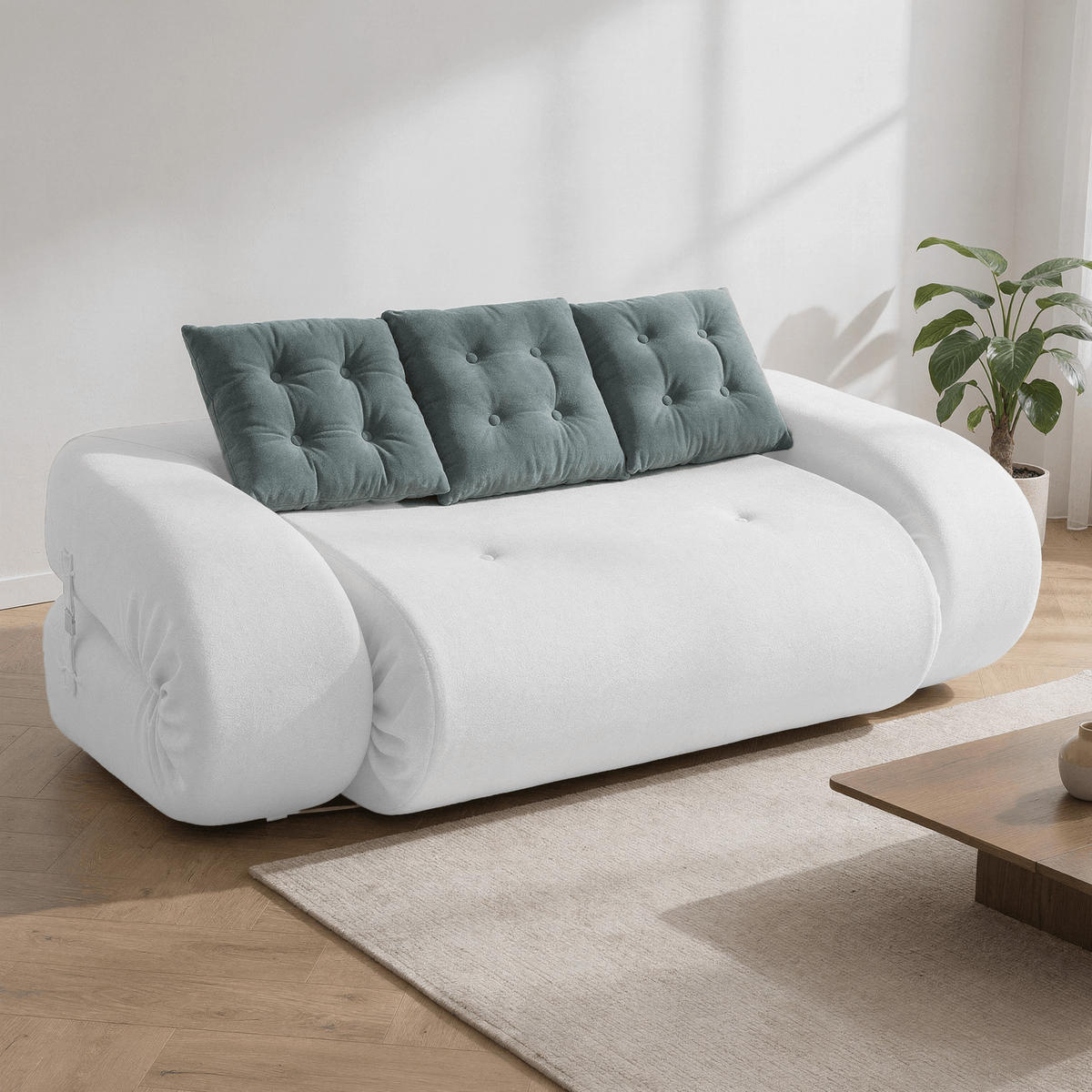 SCHLAFSOFA Okoa 2-Sitzer - Weiß und Salbei - Weiß, Textil (160/60/120cm) - COCO Living