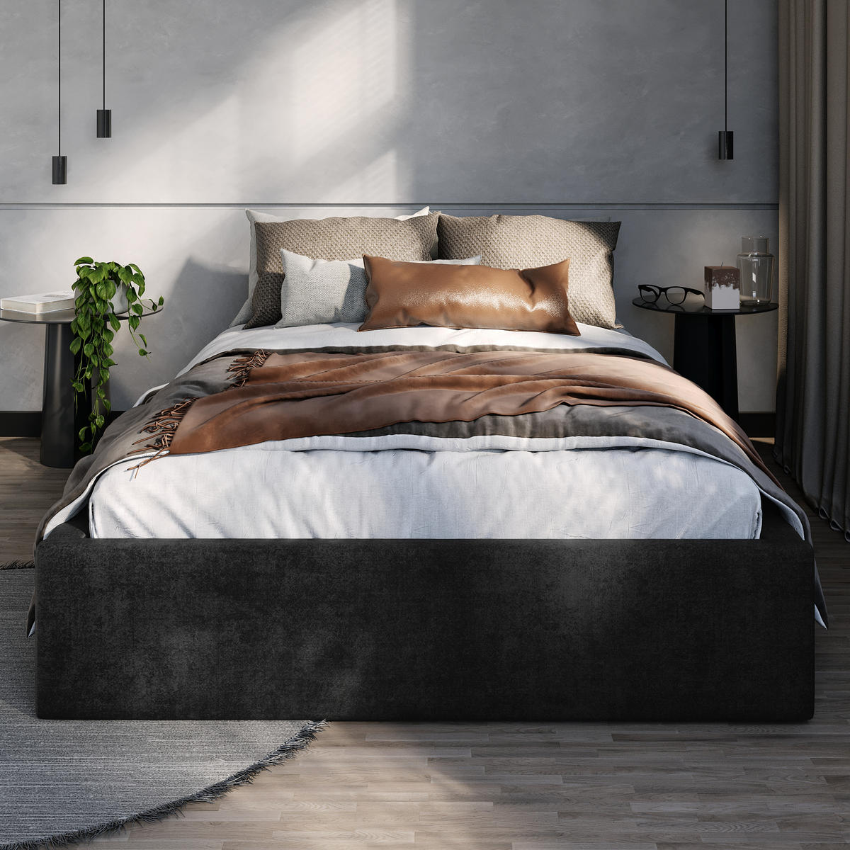 POLSTERBETT 120x200cm Bett mit Stauraum Lattenrost Schwarz - Schwarz, Holz/Holzwerkstoff (120/200cm) - Muralo