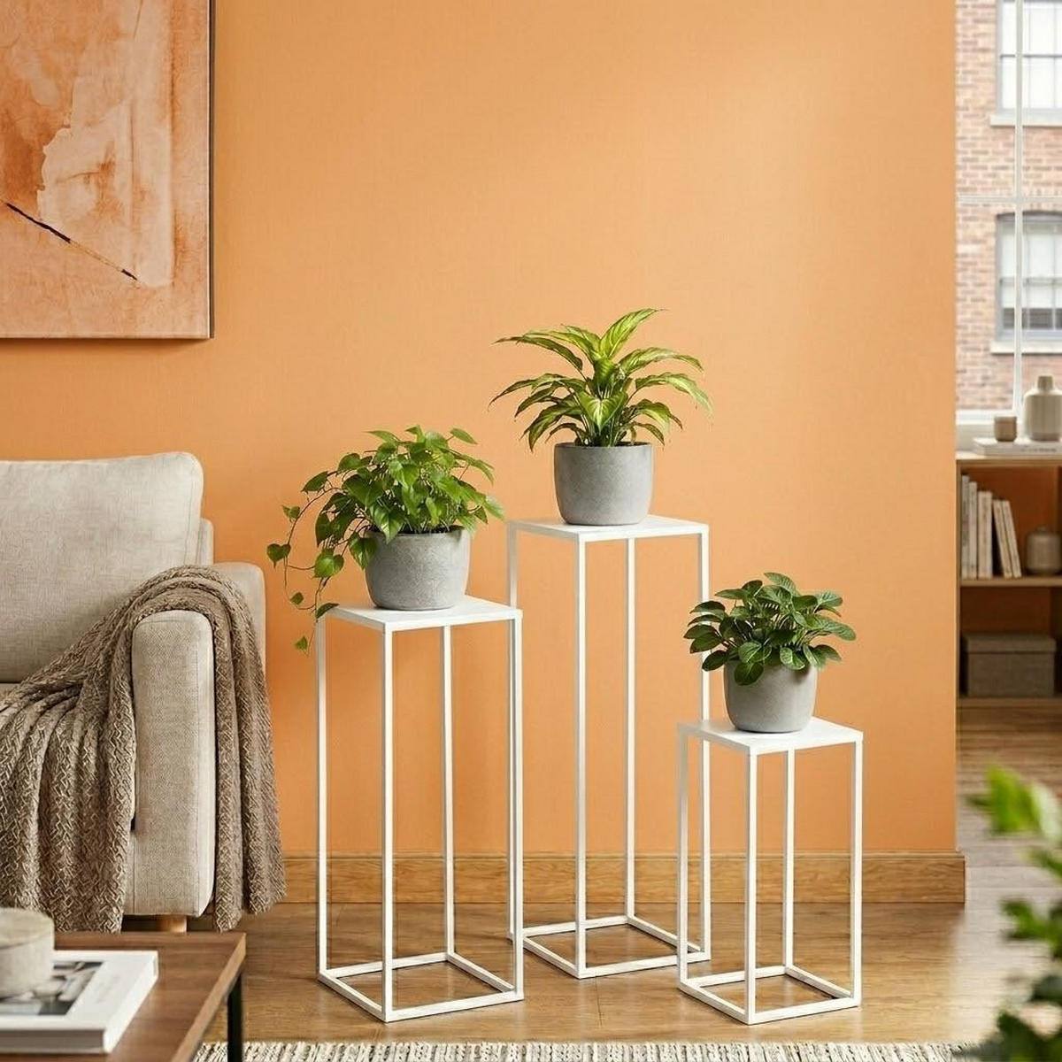 BLUMENHOCKER Metall Weiß Eckig 3er Set - Weiß, Metall (18/50/18cm) - DanDiBo