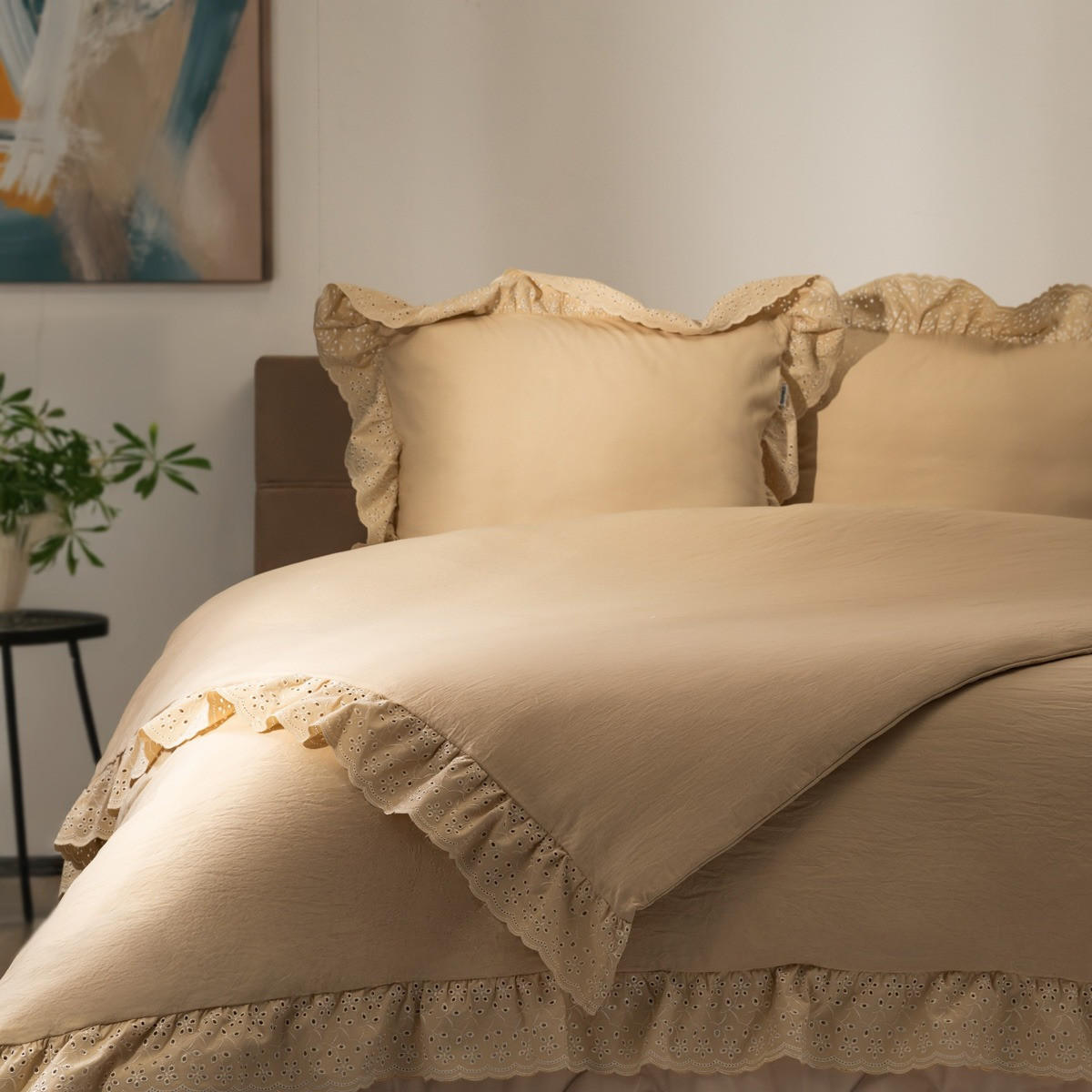 BETTWÄSCHE Morain beige mit Spitze 220/200 cm - Beige, Textil (220/200cm) - Homla
