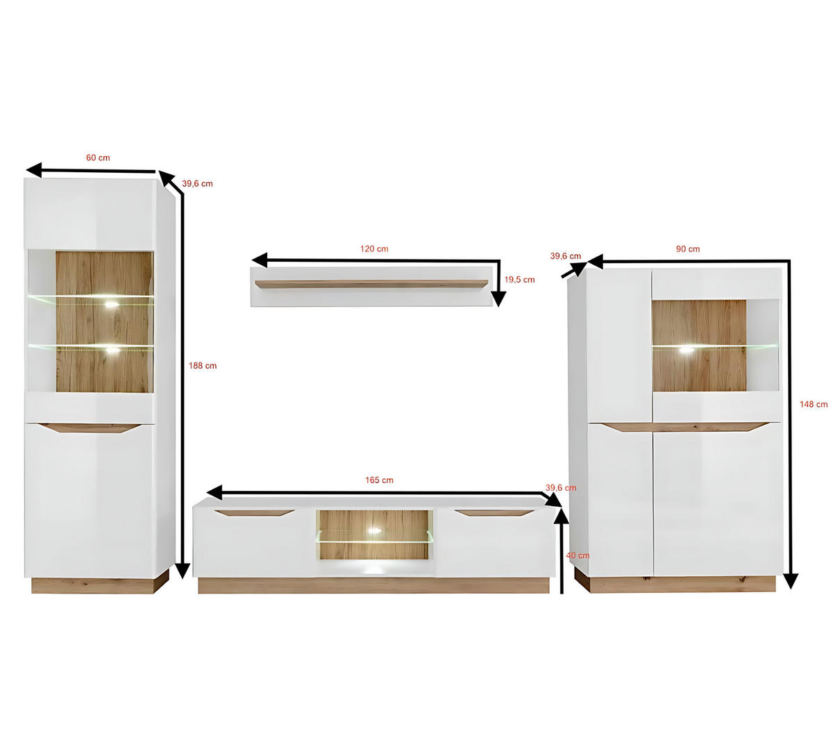WOHNWAND 188/320/40 - Weiß/Eiche Artisan, Holz/Kunststoff (320/188/40cm) - Abiks Möbel